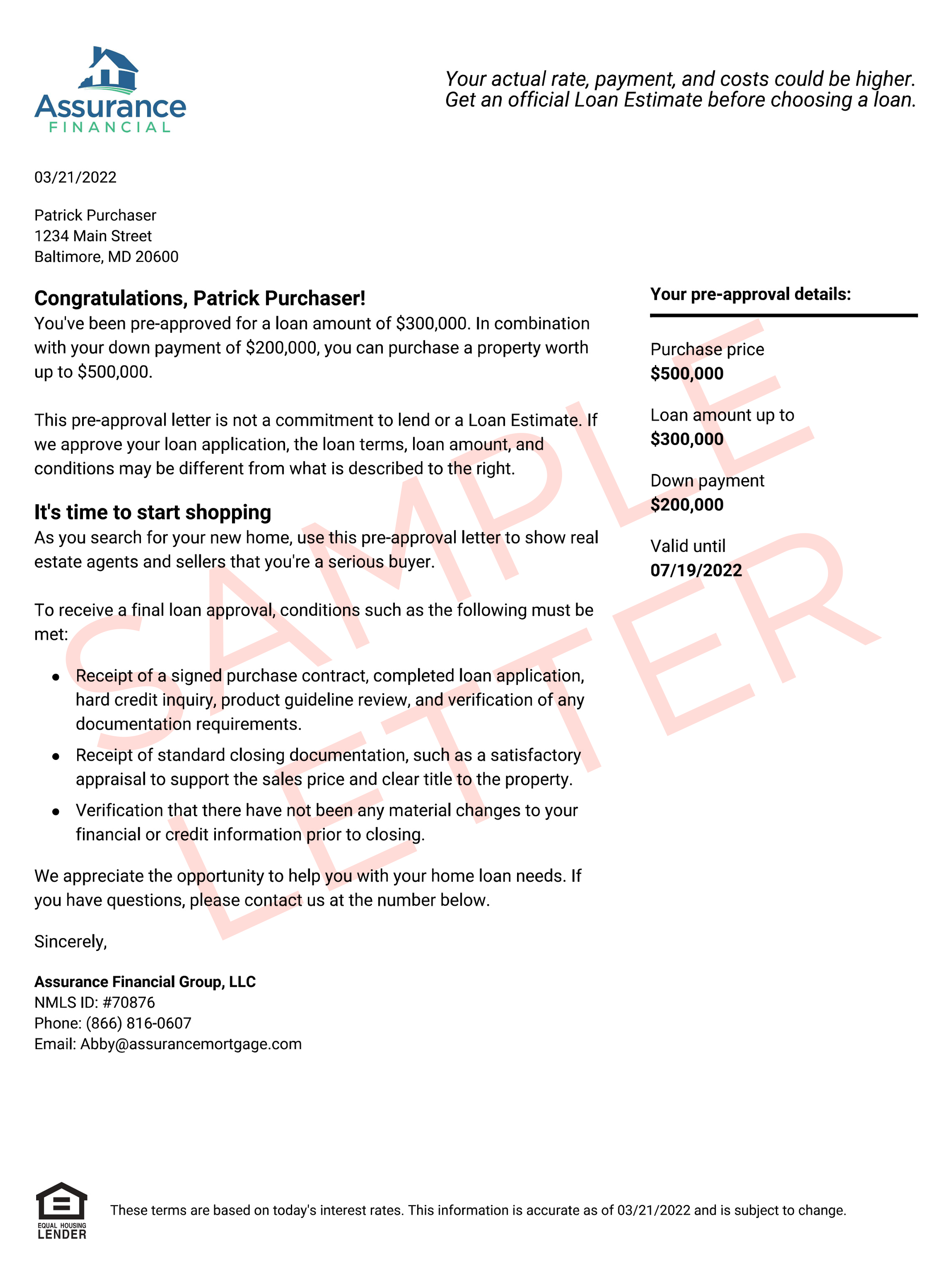 pre-approval letter with watermark